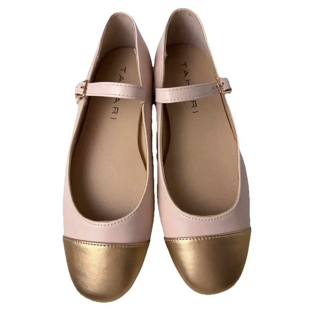 Tahari Womens Blush Rose Gold Faux Leather Loft Mary Jane Ballet Flats Sz 7